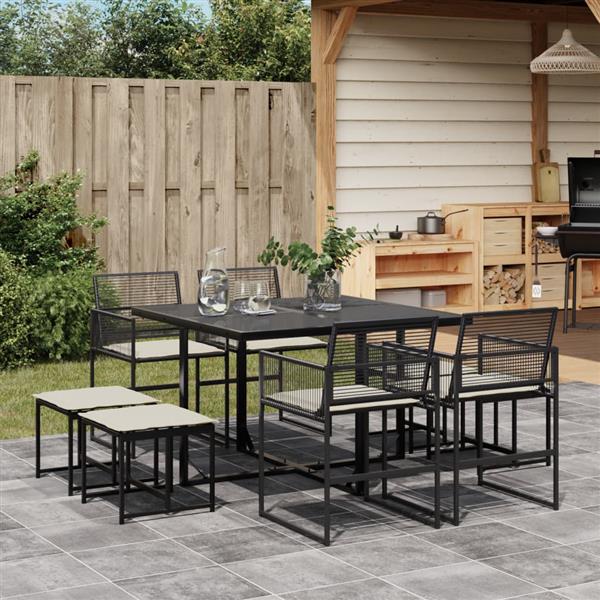 Grote foto vidaxl 9 delige tuinset poly rattan zwart tuin en terras tuinmeubelen