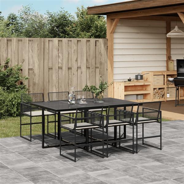 Grote foto vidaxl 7 delige tuinset met kussens poly rattan zwart tuin en terras tuinmeubelen