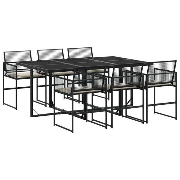 Grote foto vidaxl 7 delige tuinset met kussens poly rattan zwart tuin en terras tuinmeubelen
