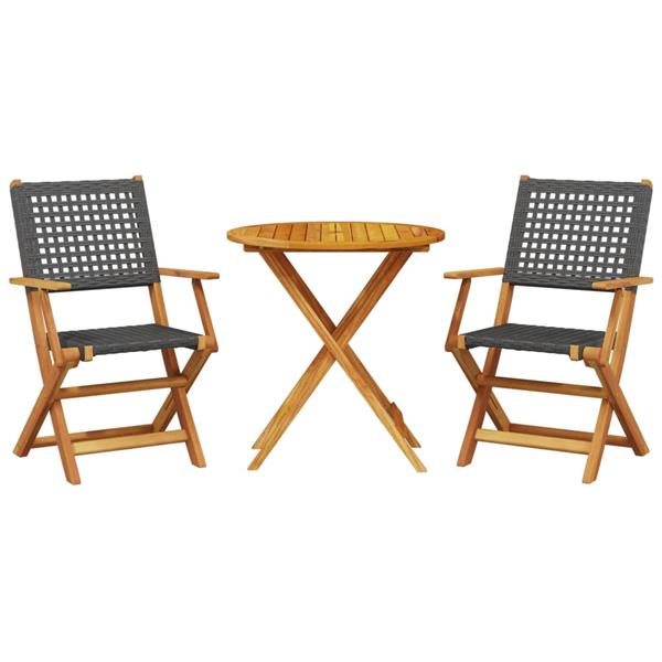 Grote foto vidaxl 3 delige bistroset poly rattan en massief hout zwart tuin en terras tuinmeubelen