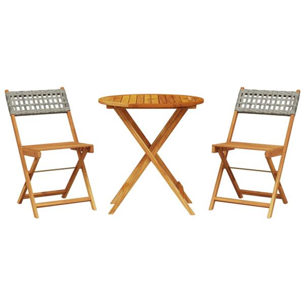 Grote foto vidaxl 3 delige bistroset poly rattan en massief hout grijs tuin en terras tuinmeubelen