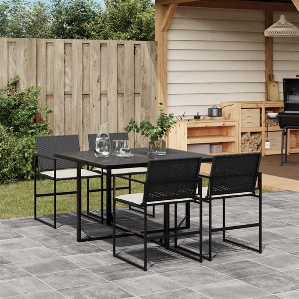 Grote foto vidaxl 5 delige tuinset met kussens poly rattan zwart tuin en terras tuinmeubelen