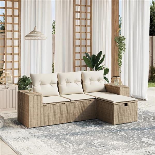 Grote foto vidaxl 4 delige loungeset met kussens poly rattan beige tuin en terras tuinmeubelen