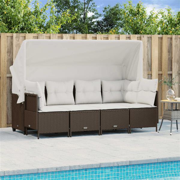 Grote foto vidaxl 5 delige loungeset met kussens poly rattan bruin tuin en terras tuinmeubelen
