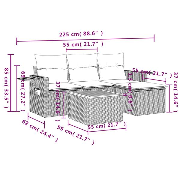 Grote foto vidaxl 5 delige loungeset met kussens poly rattan gemengd beige tuin en terras tuinmeubelen