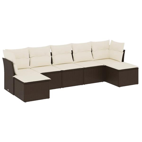 Grote foto vidaxl 7 delige loungeset met kussens poly rattan bruin tuin en terras tuinmeubelen