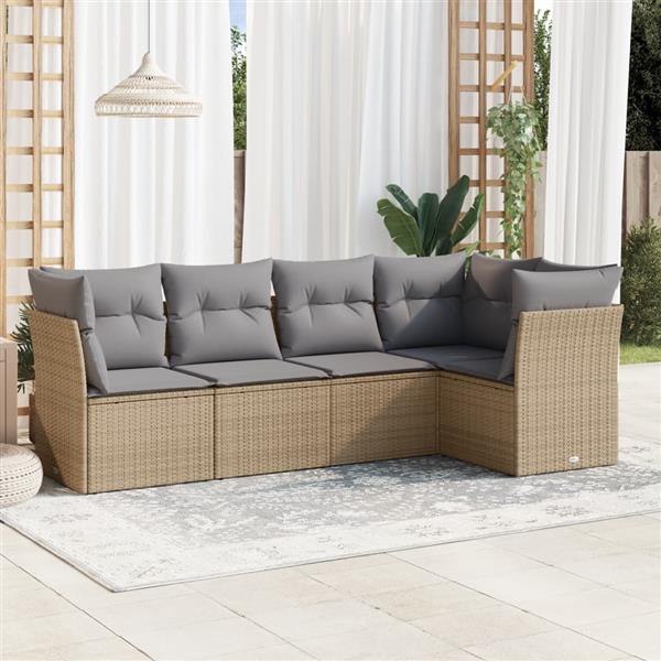 Grote foto vidaxl 5 delige loungeset met kussens poly rattan beige tuin en terras tuinmeubelen