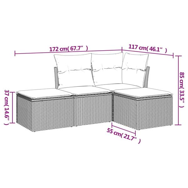Grote foto vidaxl 4 delige loungeset met kussens poly rattan bruin tuin en terras tuinmeubelen