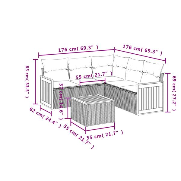 Grote foto vidaxl 6 delige loungeset met kussens poly rattan zwart tuin en terras tuinmeubelen