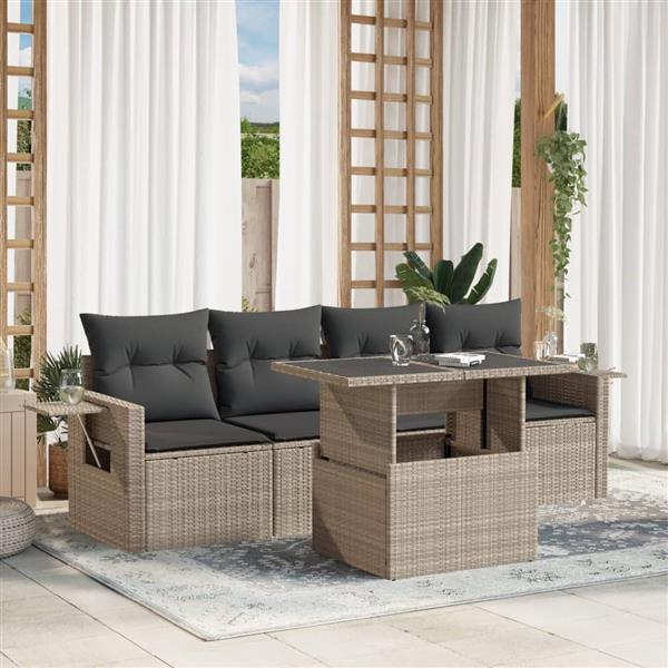 Grote foto vidaxl 5 delige loungeset met kussens poly rattan lichtgrijs tuin en terras tuinmeubelen