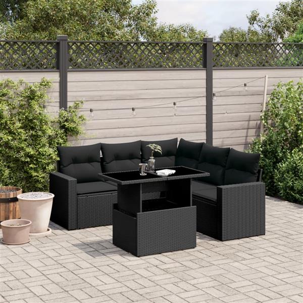 Grote foto vidaxl 6 delige loungeset met kussens poly rattan zwart tuin en terras tuinmeubelen