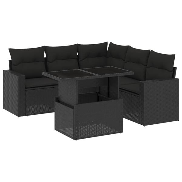 Grote foto vidaxl 6 delige loungeset met kussens poly rattan zwart tuin en terras tuinmeubelen