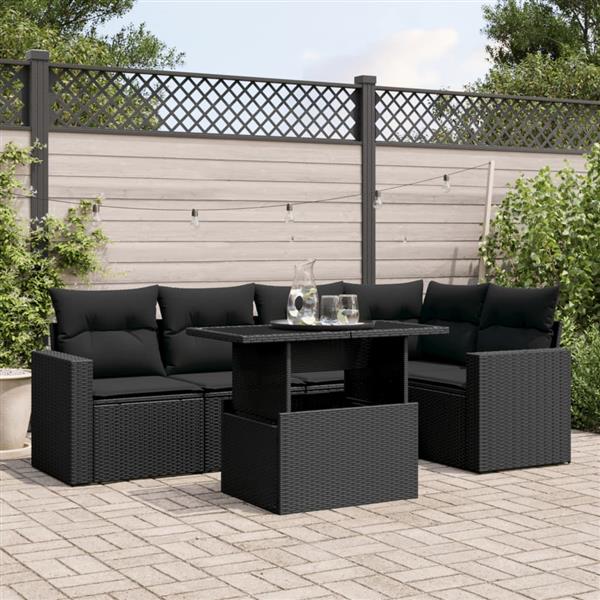 Grote foto vidaxl 6 delige loungeset met kussens poly rattan zwart tuin en terras tuinmeubelen