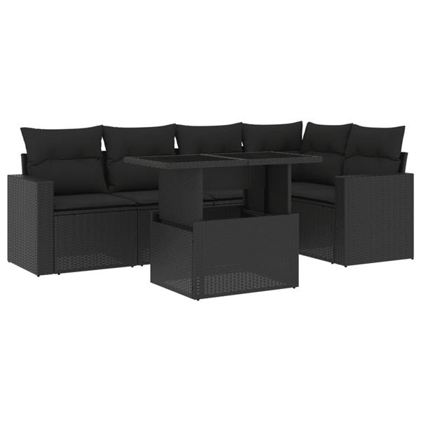 Grote foto vidaxl 6 delige loungeset met kussens poly rattan zwart tuin en terras tuinmeubelen