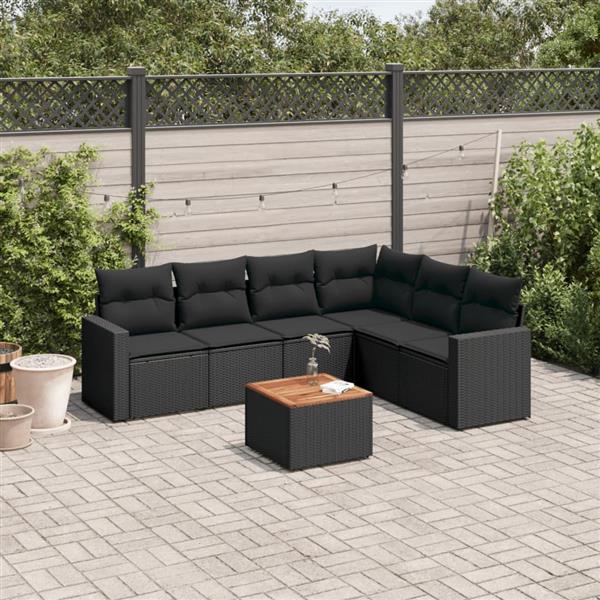 Grote foto vidaxl 7 delige loungeset met kussens poly rattan zwart tuin en terras tuinmeubelen