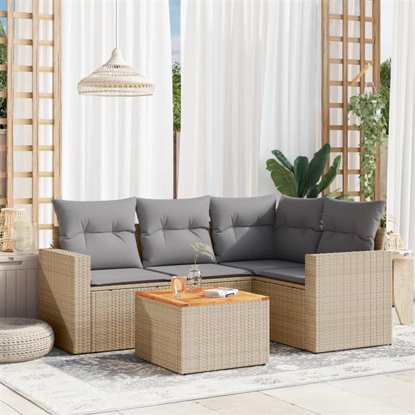 Grote foto vidaxl 5 delige loungeset met kussens poly rattan beige tuin en terras tuinmeubelen