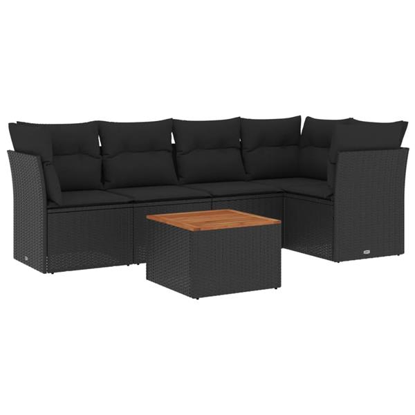Grote foto vidaxl 6 delige loungeset met kussens poly rattan zwart tuin en terras tuinmeubelen