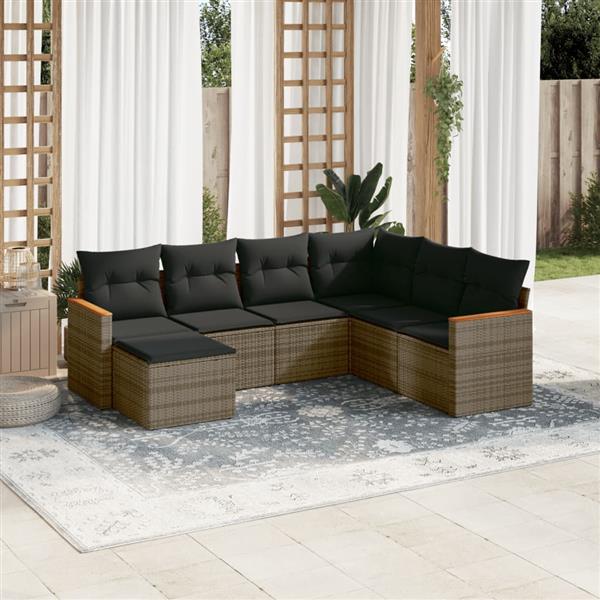 Grote foto vidaxl 7 delige loungeset met kussens poly rattan grijs tuin en terras tuinmeubelen