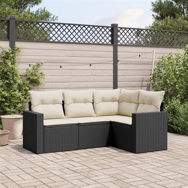 Grote foto vidaxl 4 delige loungeset met kussens poly rattan zwart tuin en terras tuinmeubelen