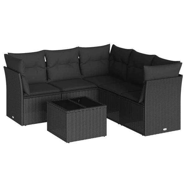 Grote foto vidaxl 6 delige loungeset met kussens poly rattan zwart tuin en terras tuinmeubelen