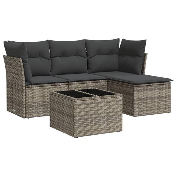 Grote foto vidaxl 5 delige loungeset met kussens poly rattan grijs tuin en terras tuinmeubelen