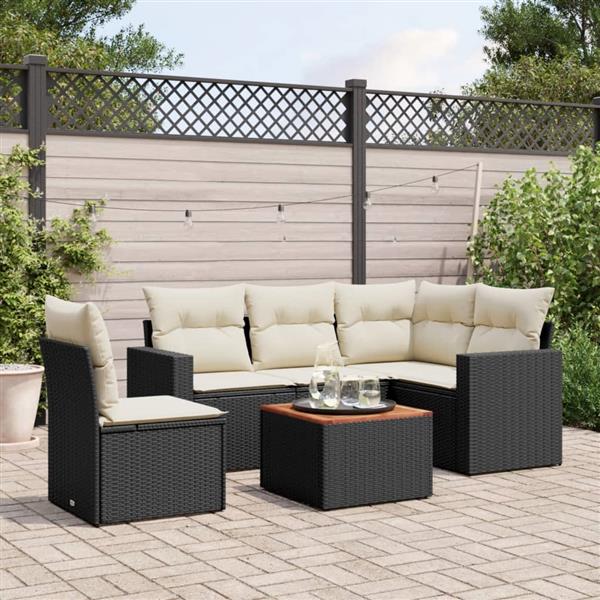 Grote foto vidaxl 6 delige loungeset met kussens poly rattan zwart tuin en terras tuinmeubelen