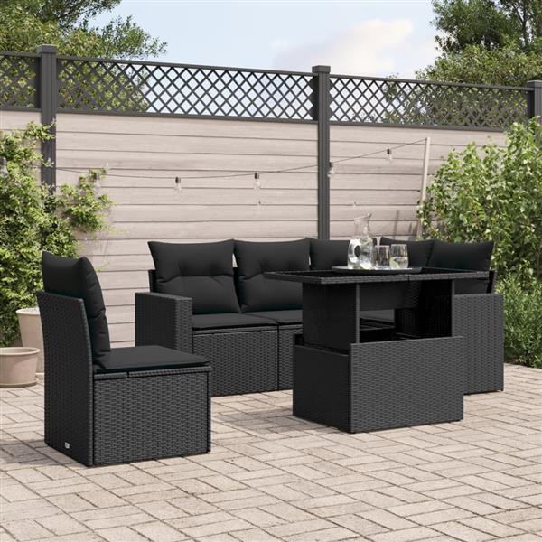 Grote foto vidaxl 6 delige loungeset met kussens poly rattan zwart tuin en terras tuinmeubelen
