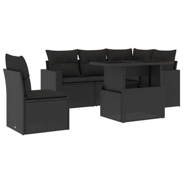 Grote foto vidaxl 6 delige loungeset met kussens poly rattan zwart tuin en terras tuinmeubelen