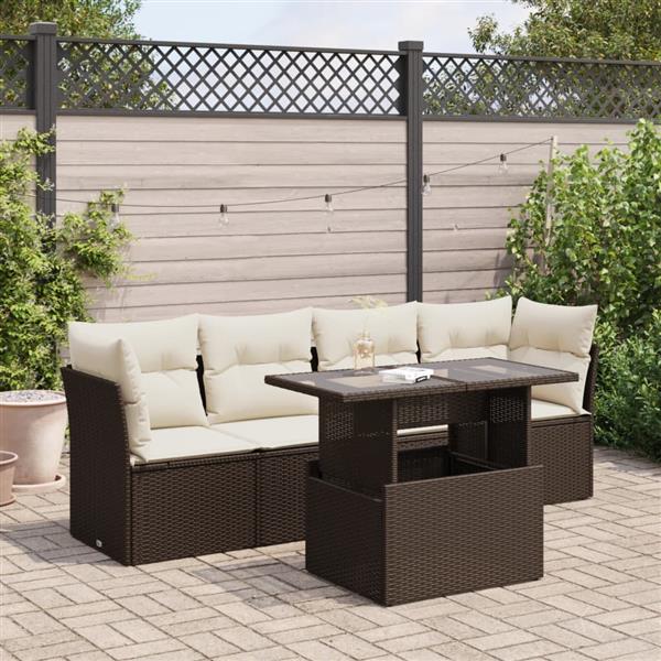 Grote foto vidaxl 5 delige loungeset met kussens poly rattan bruin tuin en terras tuinmeubelen
