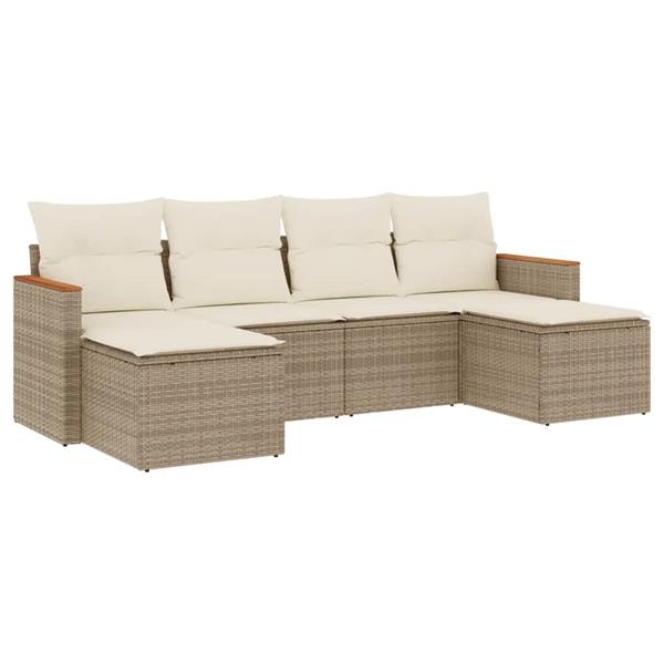 Grote foto vidaxl 6 delige loungeset met kussens poly rattan beige tuin en terras tuinmeubelen