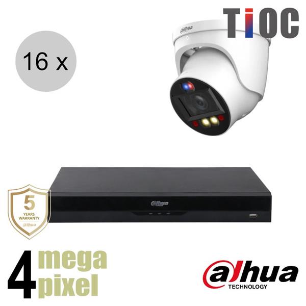 Grote foto dahua 4mp ip cameraset tioc 16 turret dome camera actieve afschrikking motorzoom 40m i audio tv en foto videobewakingsapparatuur