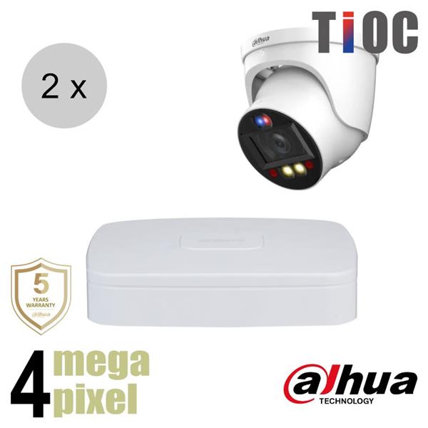 Grote foto dahua 4mp ip cameraset tioc 2 turret dome camera actieve afschrikking motorzoom 40m ip audio tv en foto videobewakingsapparatuur