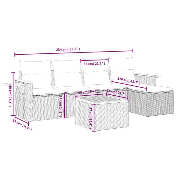 Grote foto vidaxl 6 delige loungeset met kussens poly rattan grijs tuin en terras tuinmeubelen