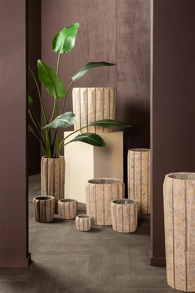 Grote foto imani taupe cement pot hoog met strepen l huis en inrichting woningdecoratie
