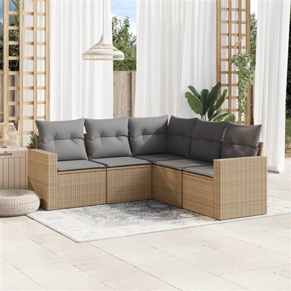 Grote foto vidaxl 5 delige loungeset met kussens poly rattan beige tuin en terras tuinmeubelen