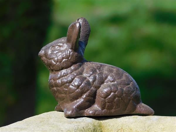 Grote foto beeldje konijn bruin gietijzer tuin en terras tuindecoratie