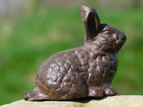 Grote foto beeldje konijn bruin gietijzer tuin en terras tuindecoratie