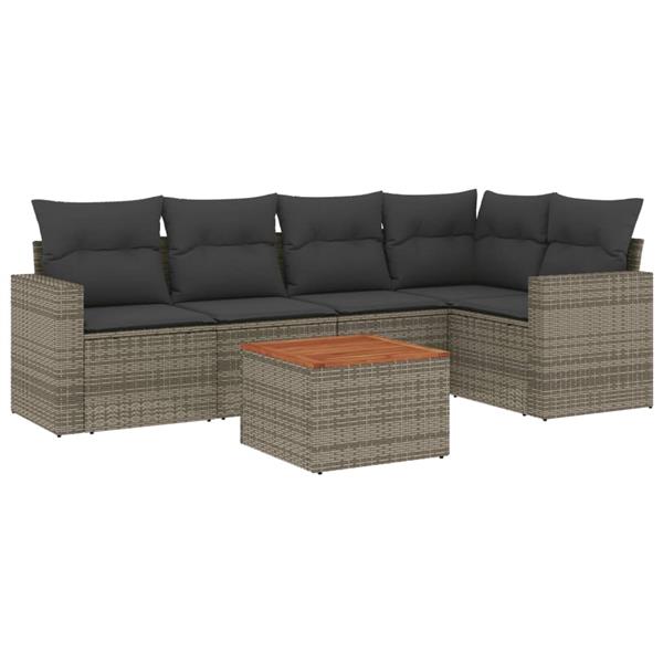 Grote foto vidaxl 6 delige loungeset met kussens poly rattan grijs tuin en terras tuinmeubelen