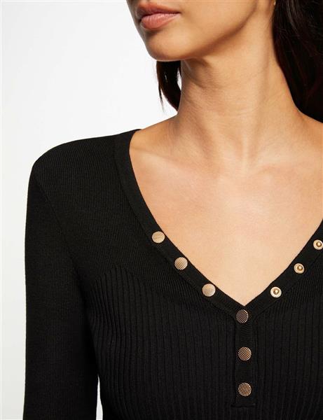 Grote foto long sleeved jumper with buttons 241 migno noir kleding dames truien en vesten