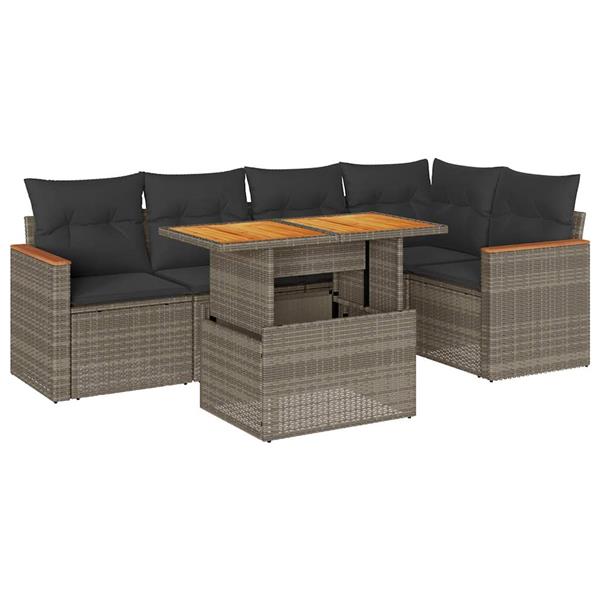 Grote foto vidaxl 6 delige loungeset met kussens poly rattan acacia grijs tuin en terras tuinmeubelen