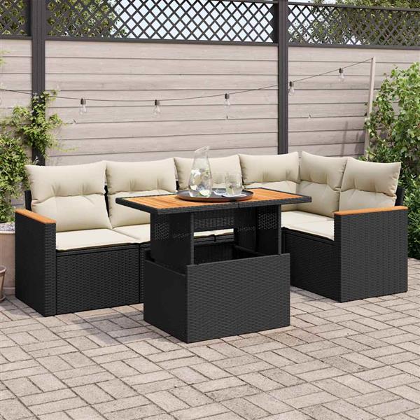 Grote foto vidaxl 6 delige loungeset met kussens poly rattan acacia zwart tuin en terras tuinmeubelen