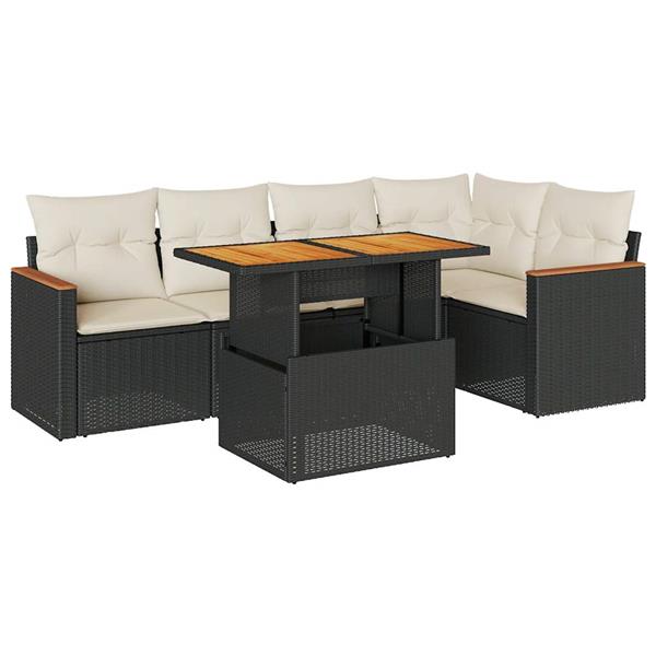 Grote foto vidaxl 6 delige loungeset met kussens poly rattan acacia zwart tuin en terras tuinmeubelen