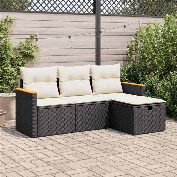Grote foto vidaxl 4 delige loungeset met kussens poly rattan zwart tuin en terras tuinmeubelen