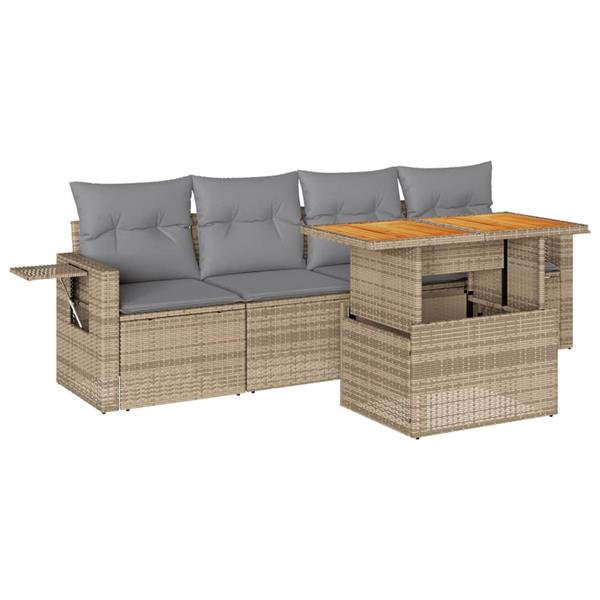 Grote foto vidaxl 5 delige loungeset met kussens poly rattan beige tuin en terras tuinmeubelen