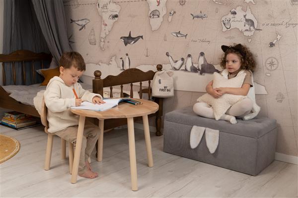 Grote foto mini houten set muis naturel vierkant tafel met stoeltje naturel kinderen en baby complete kinderkamers