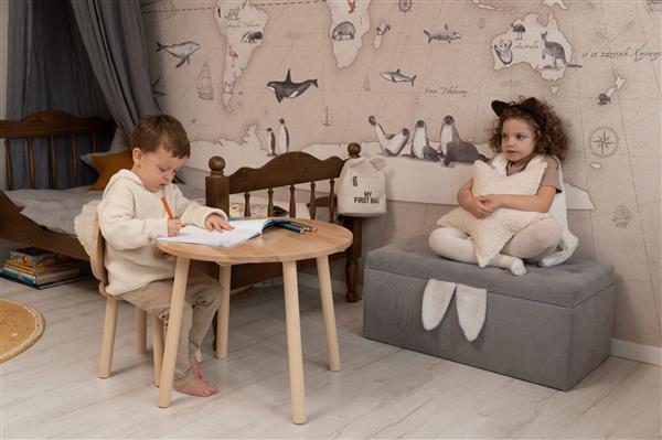 Grote foto mini houten set muis naturel vierkant tafel met stoeltje naturel kinderen en baby complete kinderkamers