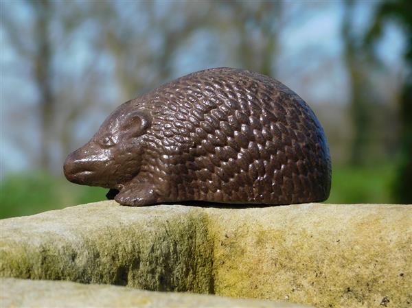 Grote foto beeldje egel bruin gietijzer tuin en terras tuindecoratie