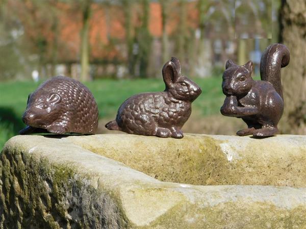 Grote foto set dieren konijn egel en eekhoorn gietijzer tuin en terras tuindecoratie