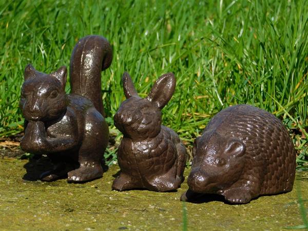 Grote foto set dieren konijn egel en eekhoorn gietijzer tuin en terras tuindecoratie