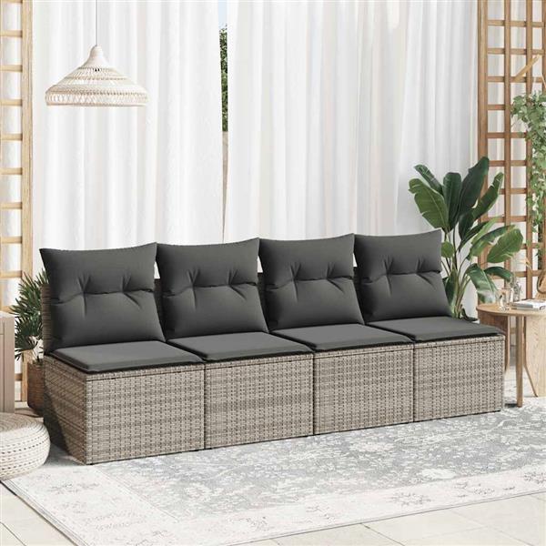 Grote foto vidaxl 2 delige loungeset met kussens poly rattan acacia grijs tuin en terras tuinmeubelen